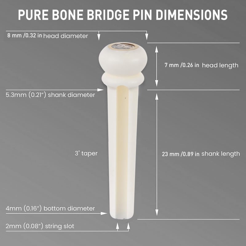 JIUWU 6 PCS Bone Guitar Bridge Pins for Acoustic Guitar, Hard White Guitar Bridge Pins Replacement Parts with Abalone Dot for Acoustic Guitar Bridge Pins - Image 3
